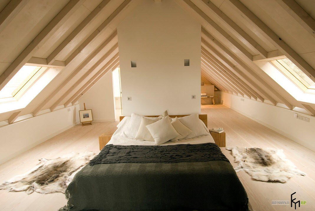 Спальня на мансарде дизайн интерьера в современном стиле